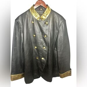VTG 90’s Manart Black and Gold Buttoned Leather Jacket Men’s XL